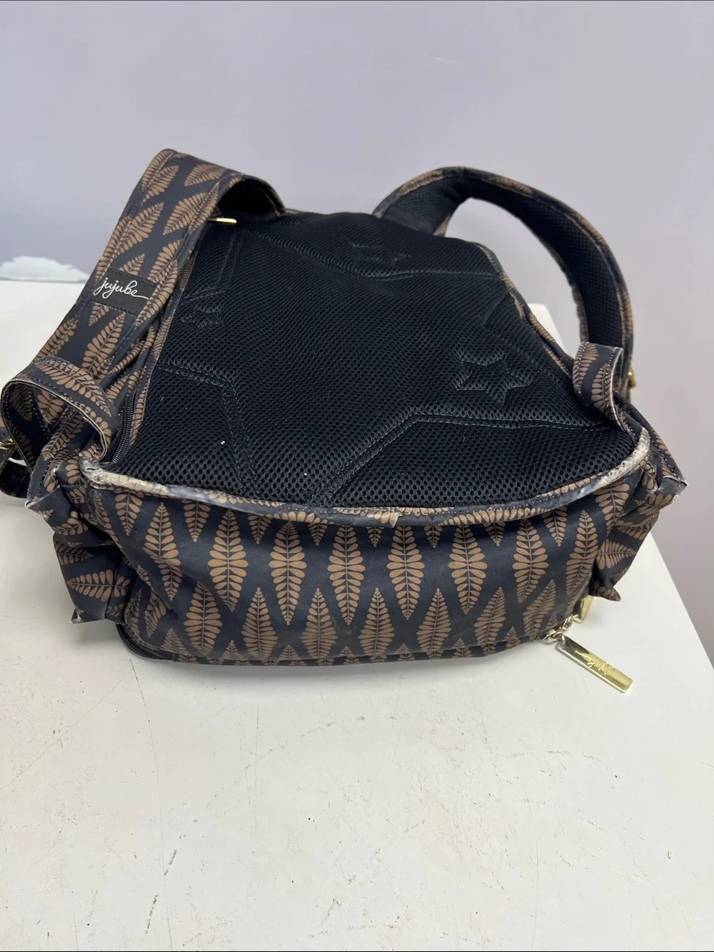 JuJuBe Patterned Diaper Backpack - Black & Gold Leaf Print